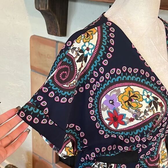 Jane Wood Vintage Made in France Navy Blue Paisley Floral Dress, 2! - Picture 5 of 9